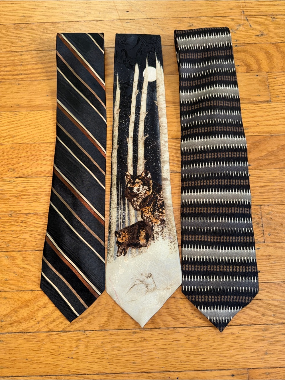 Men's Classic Black & Brown Striped Tie Set